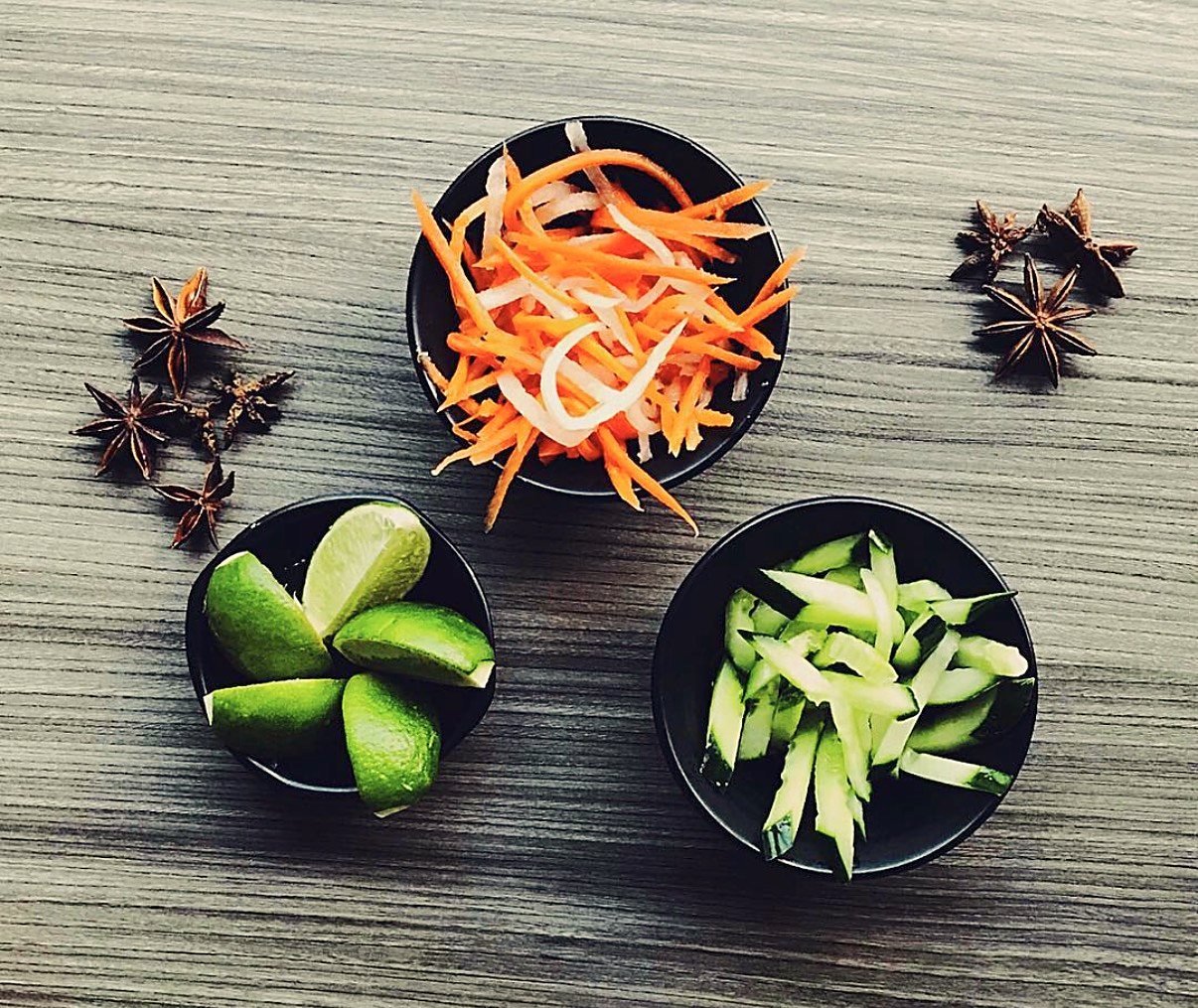Pickled carrot and daikon, lime, cucumber and star anise